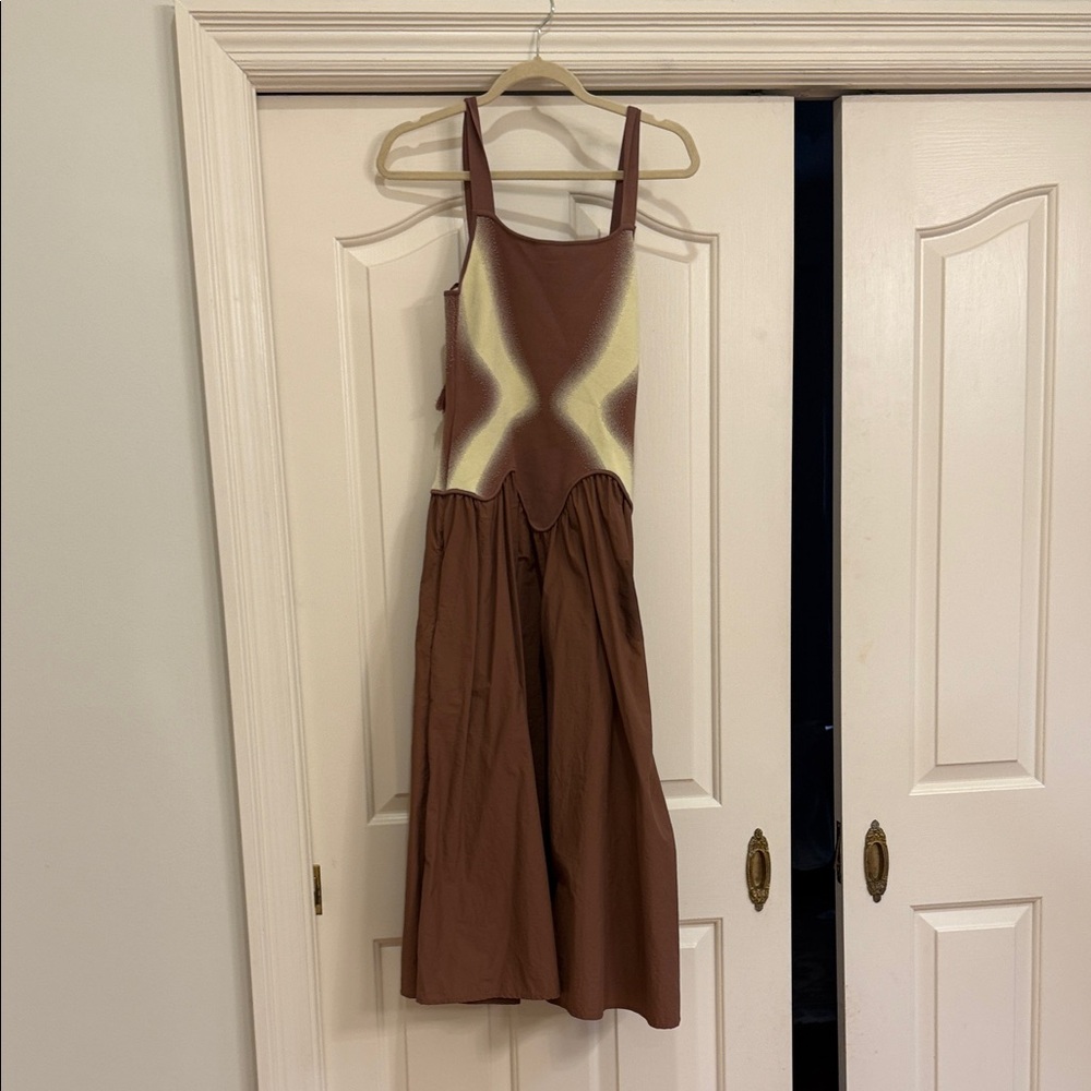 PH5 Brown Midi Dress with Cream Wave Bodice